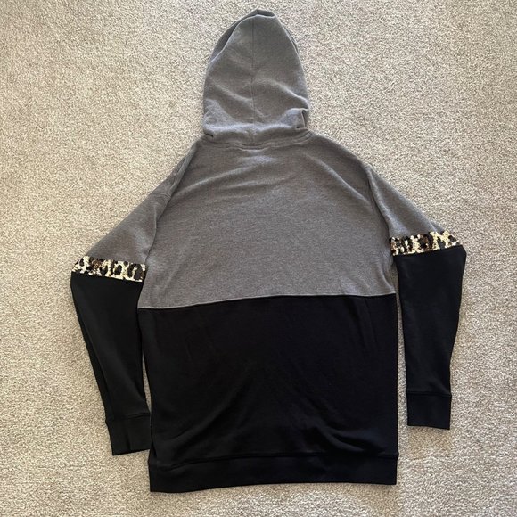 Rare VS Pink Y2K Sequined Cheetah Print Black & Gray Hoodie Small - Picture 6 of 9